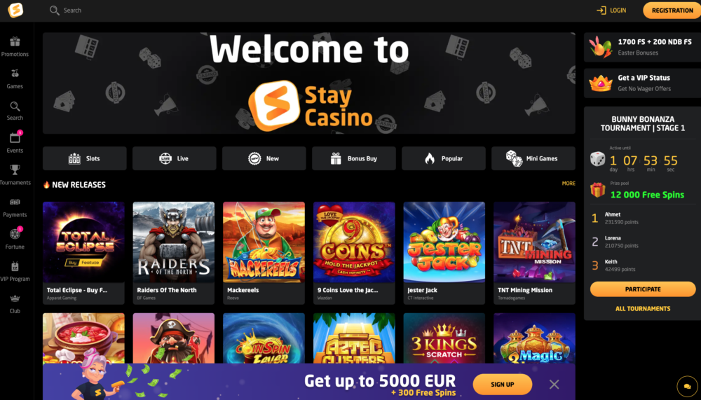 stay casino homepage screenshoot