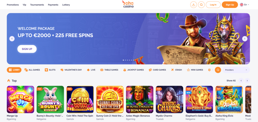 boho casino homepage