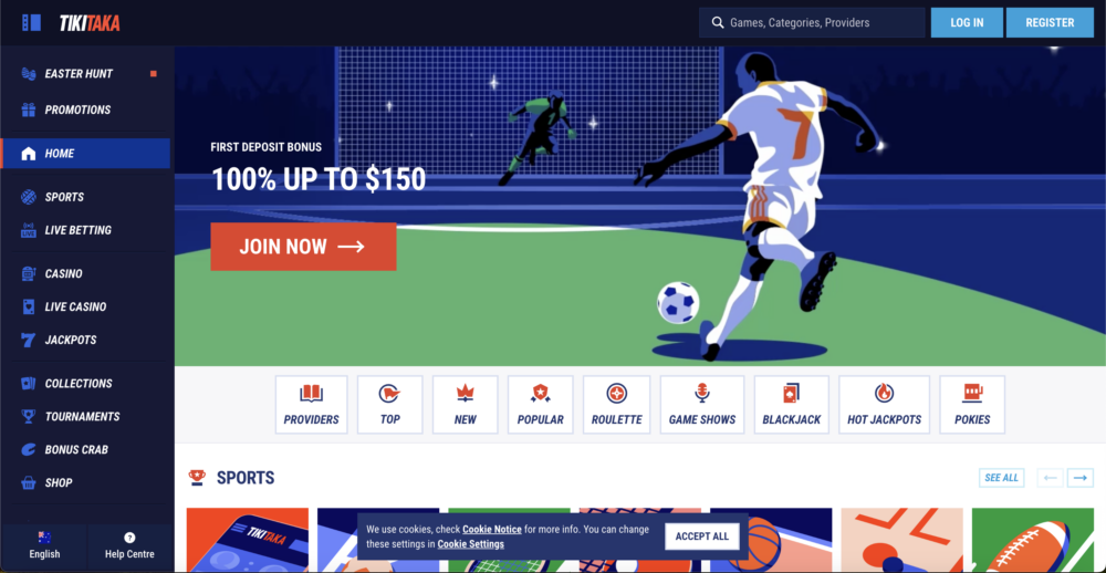 tikitaka casino online-main page visualization