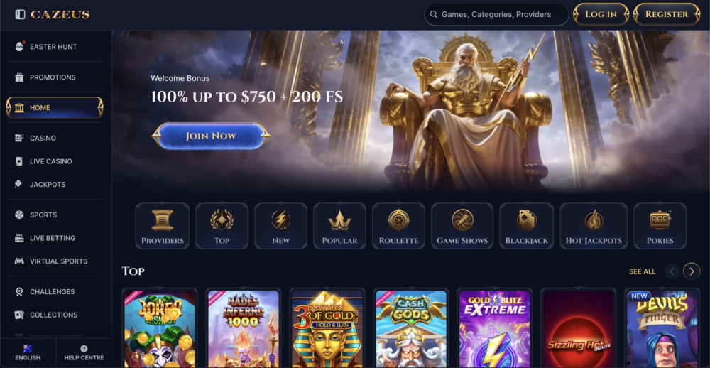 cazeus casino online-home page