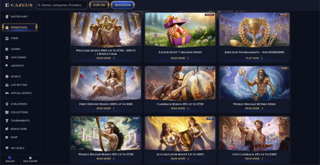 cazeus online casino promotions and bonuses list