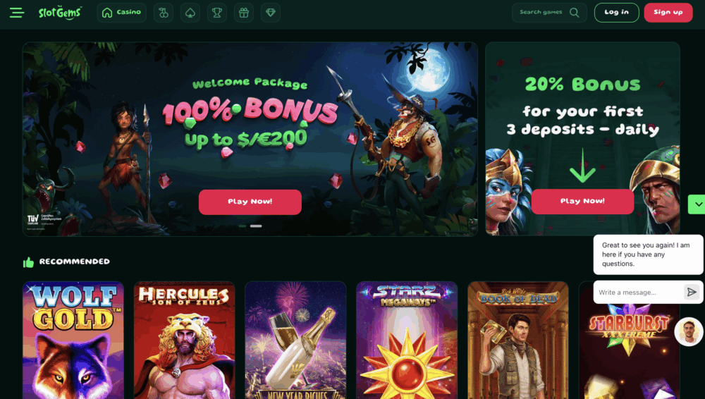 slotgems online casino homepage view