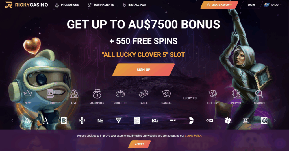 ricky casino online home page