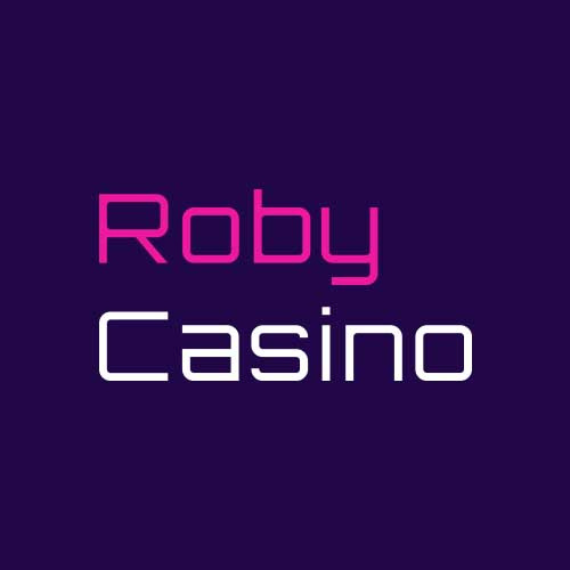 roby casino logo pink and white on black background