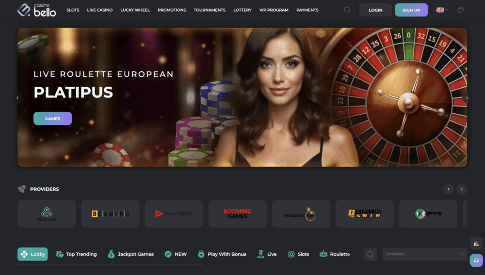 casinobello homepage view